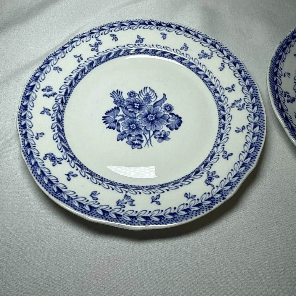 Arabia Finland Set Of 2 Saucers Blue and White Floral Print Glazed Beautiful